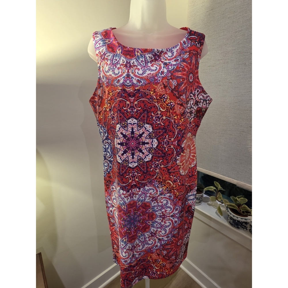 Fuschia Multicolor Floral Womens Sz 12 Shift Dress Sleeveless Boho Knee Length - Picture 14 of 16